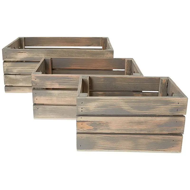 Decorative Wood Crates (Set of 3) , Storage Pallet Boxes with Handles