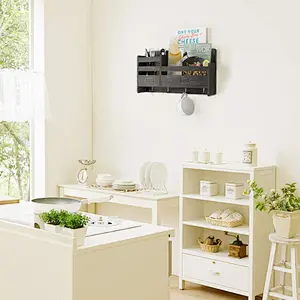 Mail Sorter Organizer Wood Key Holder Organizer for Wall, Rustic 2-Slot Wall Mail Holder with Tags Frame & 4 Key Hook Rack