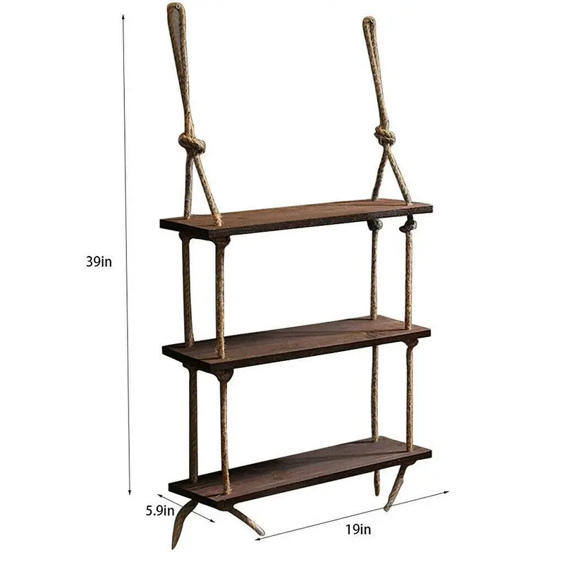 JUNJI Wall Decor Rope Shelf Knick Knack Shelf Rustic Home Decor Home Wooden Wall Mounted 2020