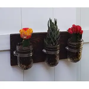 Wooden wall hanger with mason jars-Wall Home Decor Wood Furniture