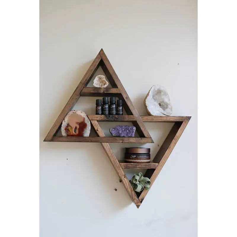 Home Decor-Rustic Shelves Double Triangle Floating Wood Shadowbox (Natural Weathered Gray)