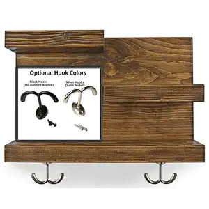 Bathroom Shelf Organizer with Towel Hooks  Modern Farmhouse Brown Country Storage  Apartment Decor