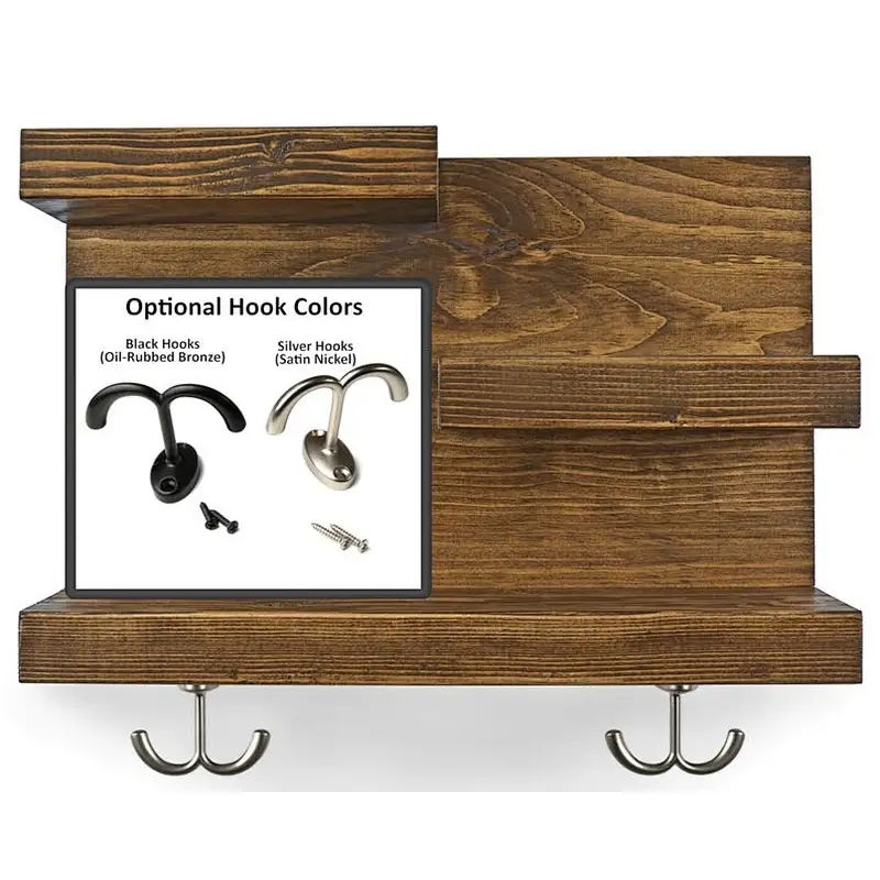 Bathroom Shelf Organizer with Towel Hooks  Modern Farmhouse Brown Country Storage  Apartment Decor