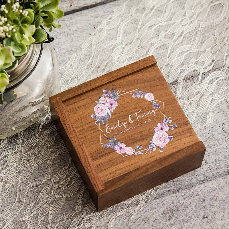 Custom Engagement Proposal Ring Holder, Floral Square Ring Bearer Box