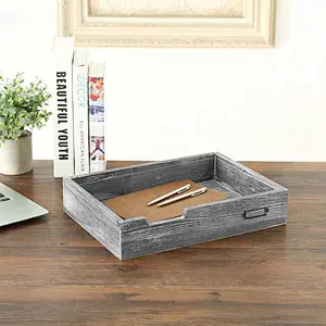 Gray wooden serving tray Wooden Tray With Metal Handle Wooden Trays For Decoration Wood Dinner Plate Tray Bread