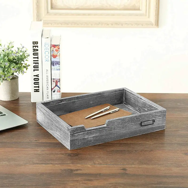 Gray wooden serving tray Wooden Tray With Metal Handle Wooden Trays For Decoration Wood Dinner Plate Tray Bread