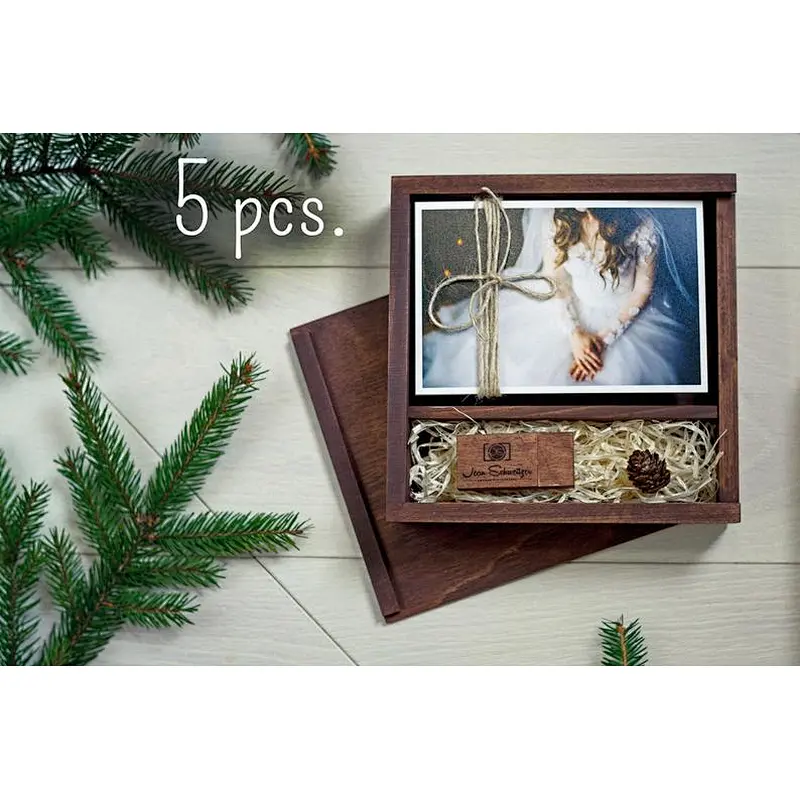 5 Wooden photo box for 4x6 prints | Maple engraved box for photos and usb packaging
