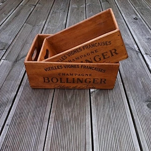 Vintage Bollinger Champagne Wooden Handcrafted Rustic Storage Box