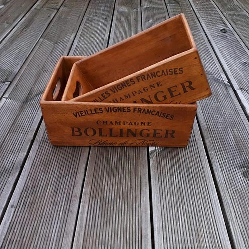 Vintage Bollinger Champagne Wooden Handcrafted Rustic Storage Box