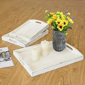 2020 Vintage Rustic White Wood Nesting Serving Trays