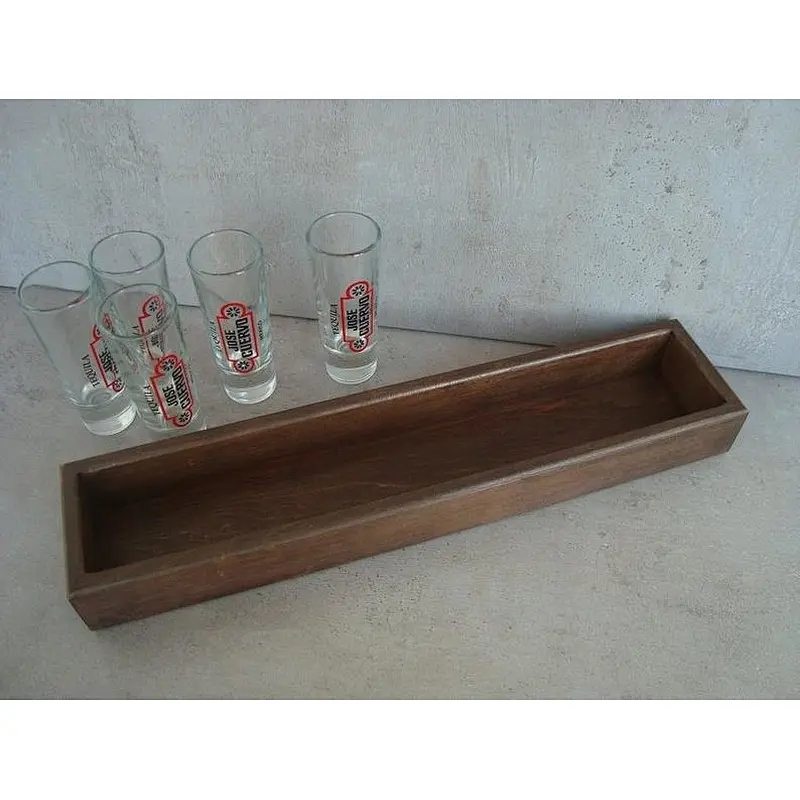 Wood tray. Glass holder. Wood centerpiece.