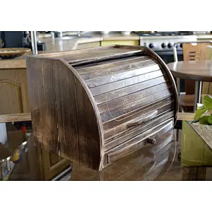 Rustic Style, Crumbs Tray, Bread Bin, Wooden Breadbox