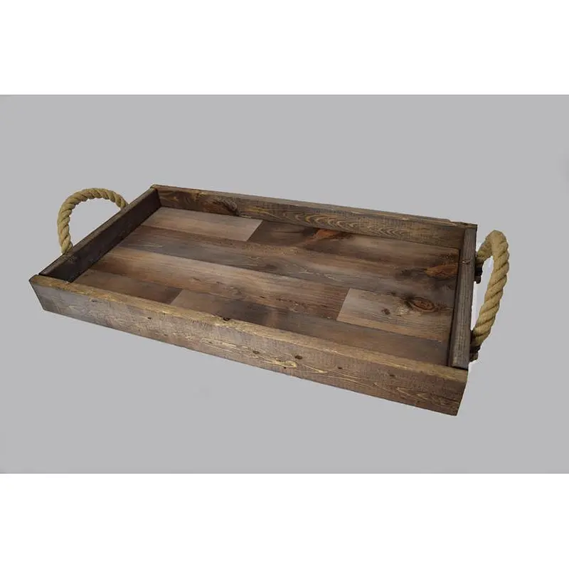 Rustic Wood Tray with Rope Handles Ottoman Tray Rustic Wooden Breakfast Tray
