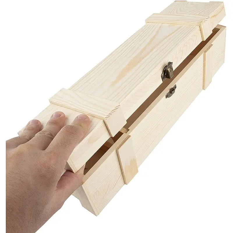 Wooden wine box - single bottle wooden storage gift box, hinged buckle box,