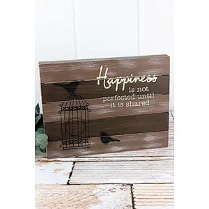 9 X 11.75 'HAPPINESS' WOOD BOX SIGN