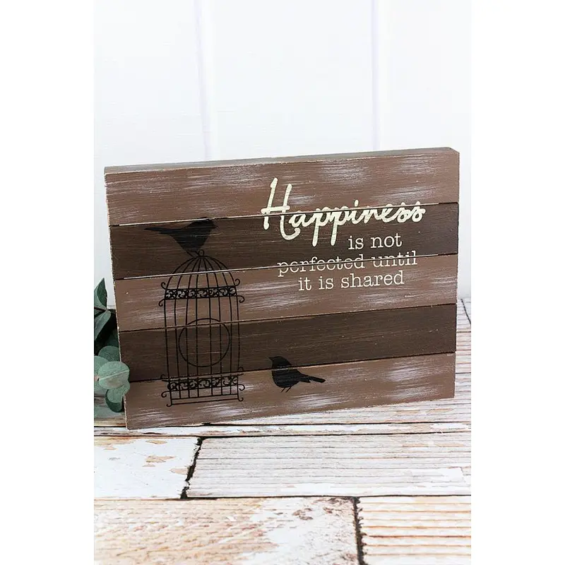 9 X 11.75 'HAPPINESS' WOOD BOX SIGN