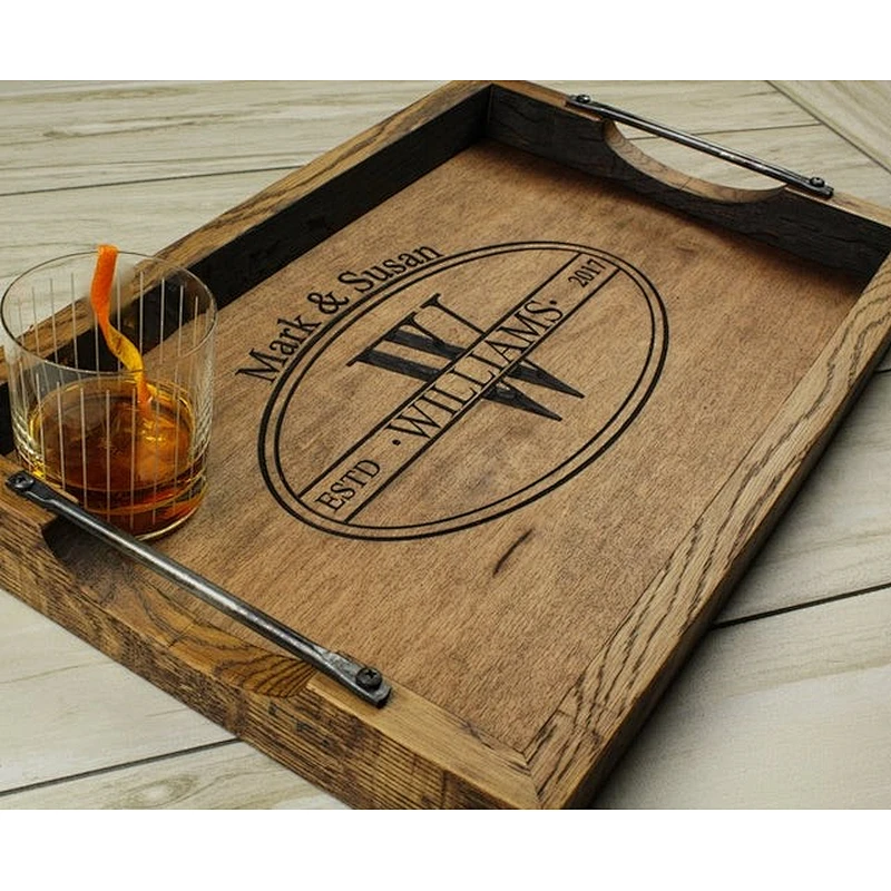 Rustic Wooden ServingTraysWooden Tray With Metal Handlel storageWood Tray StandWooden Decorated TrayWood Dinner Plate Tray Bread