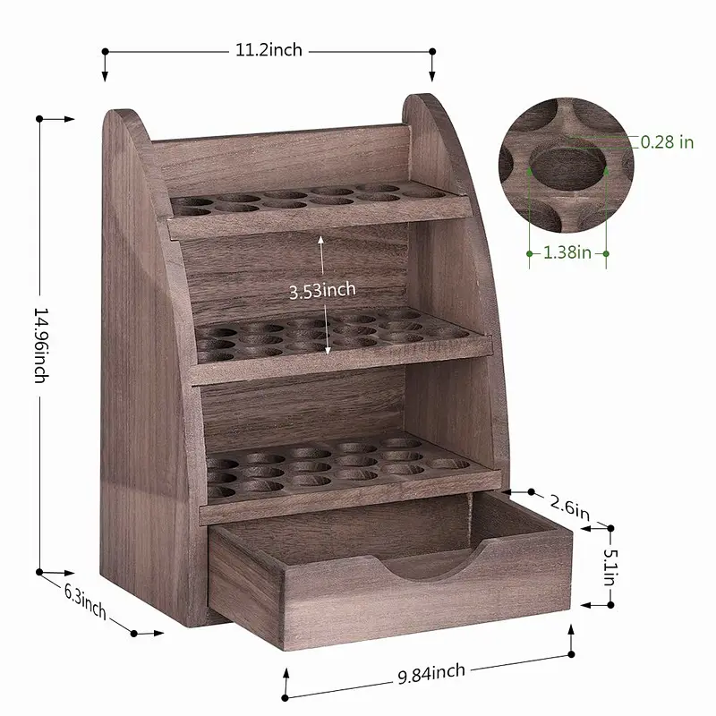 Essential Oils Storage Rack  45 Round Slots Wooden Nail Bottle Display Holder Organizer