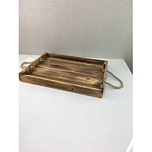 19.6-Inch Square Rustic Torched Wood Ottoman Tray