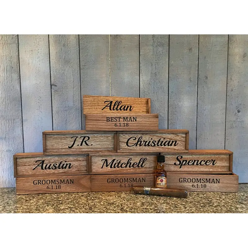 Whiskey Cigar Box Groomsmen Laser Engraved Gift Wood Box Best Man Whiskey Cigar Box, Laser Engraved