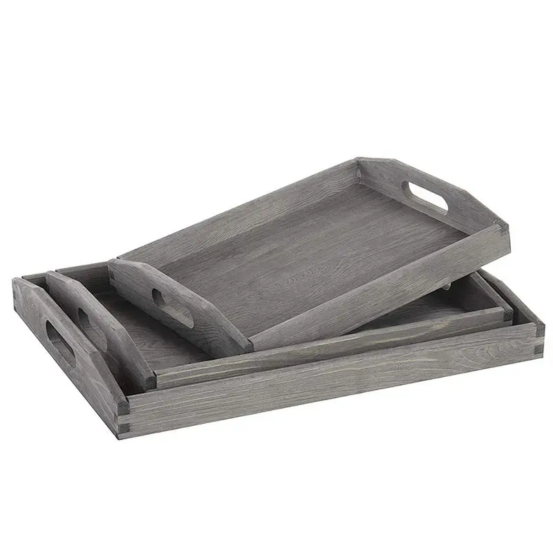Wooden Serving tray wooden tray handle set 3 wooden  tray for food