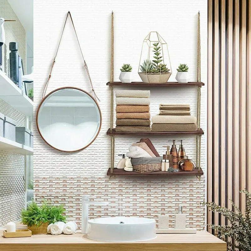 JUNJI Wall Decor Rope Shelf Knick Knack Shelf Rustic Home Decor Home Wooden Wall Mounted 2020