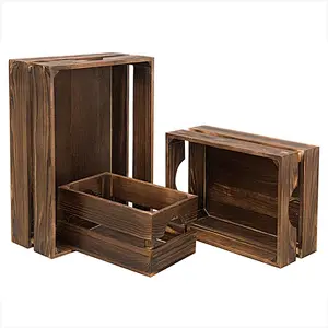 Nesting Rustic Brown Wood Storage & Accent Crates, Set of 3