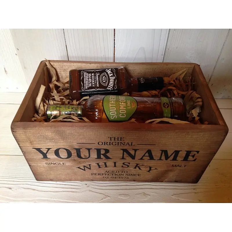 Christmas Whisky/Wine Wooden Crate Storage Box with lid