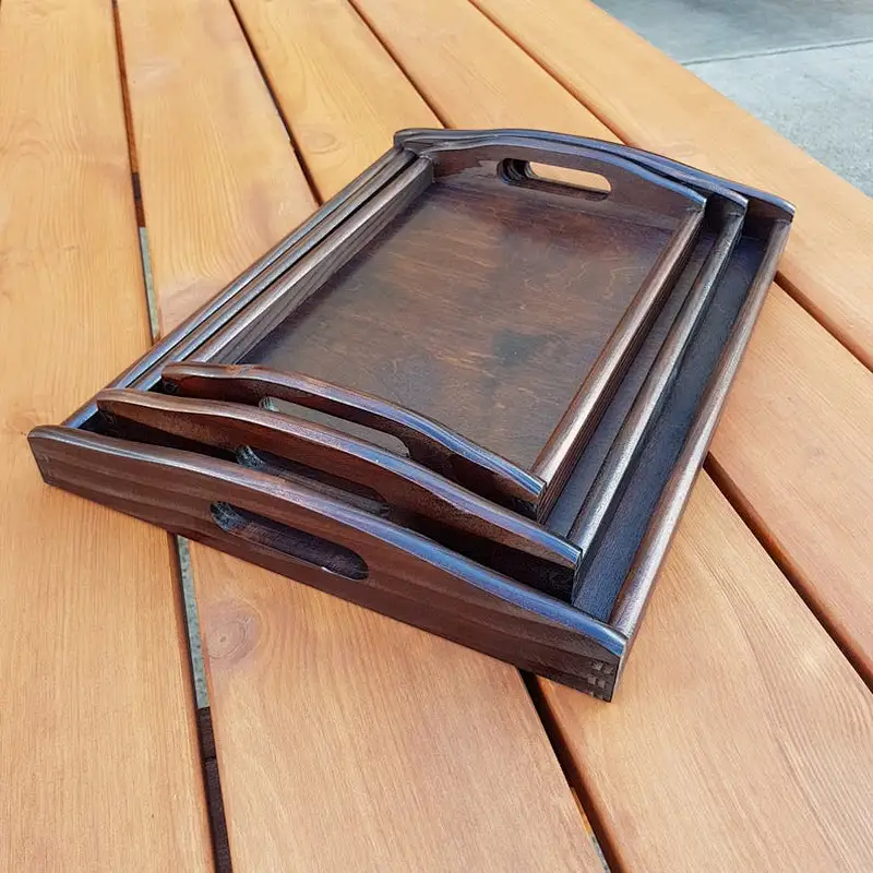 Set of 3 Different Size wooden Trays in Dark Brown Color Wooden Trays Serving Wooden Tray Table Storage Tray