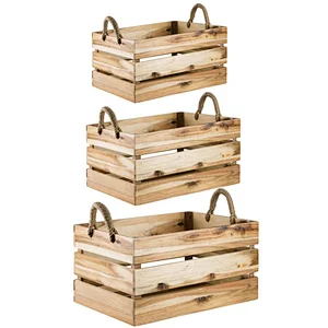 wholesale unfinished Wooden crate rank  Apple crate Vegetable box bin Potato tool toy storage  3 Piece Wood Crate Set