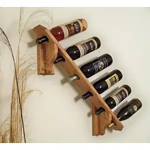 Hand-crafted solid oak wine rack with diagonal hanging