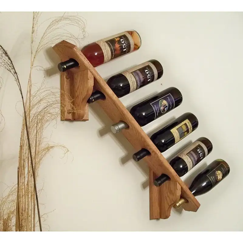 Hand-crafted solid oak wine rack with diagonal hanging