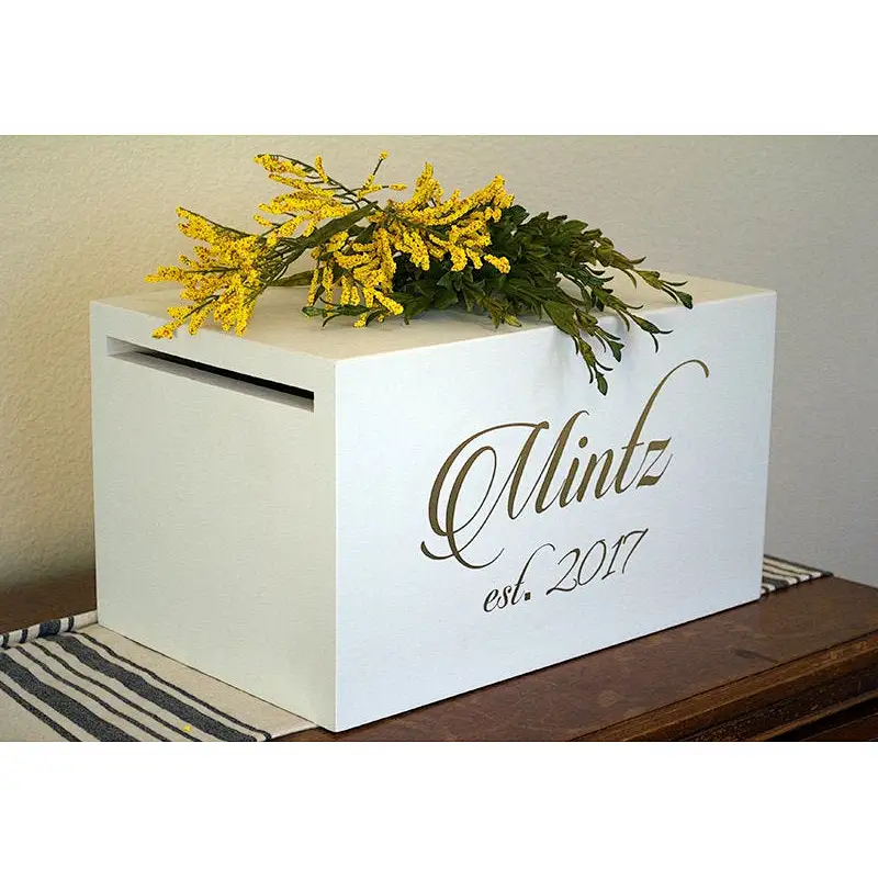 Luxury Wedding Card Boxes with  lock unfinished crafted wholesa  home decoration   letter shaped gift Wedding Card box with slot