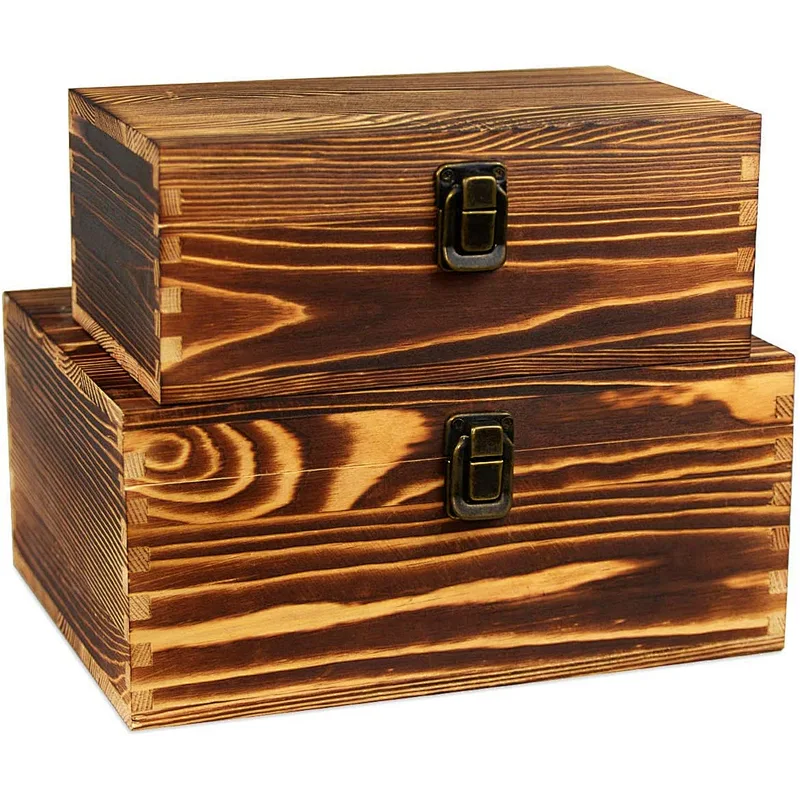 Home Storage Box Natural Wooden Box With Lid Golden Lock Postcard Organizer Handmade Craft Jewelry Case