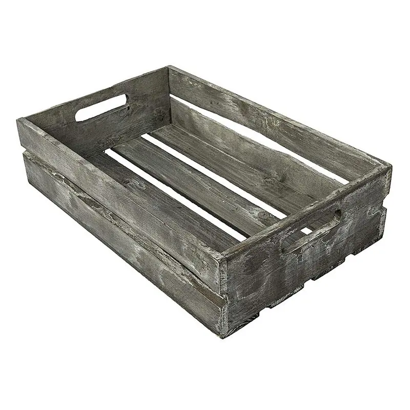 Farmhouse Style Barnwood Gray Wood Nesting Crates Set of 3Rustic Open Top Storage Pallet Boxes