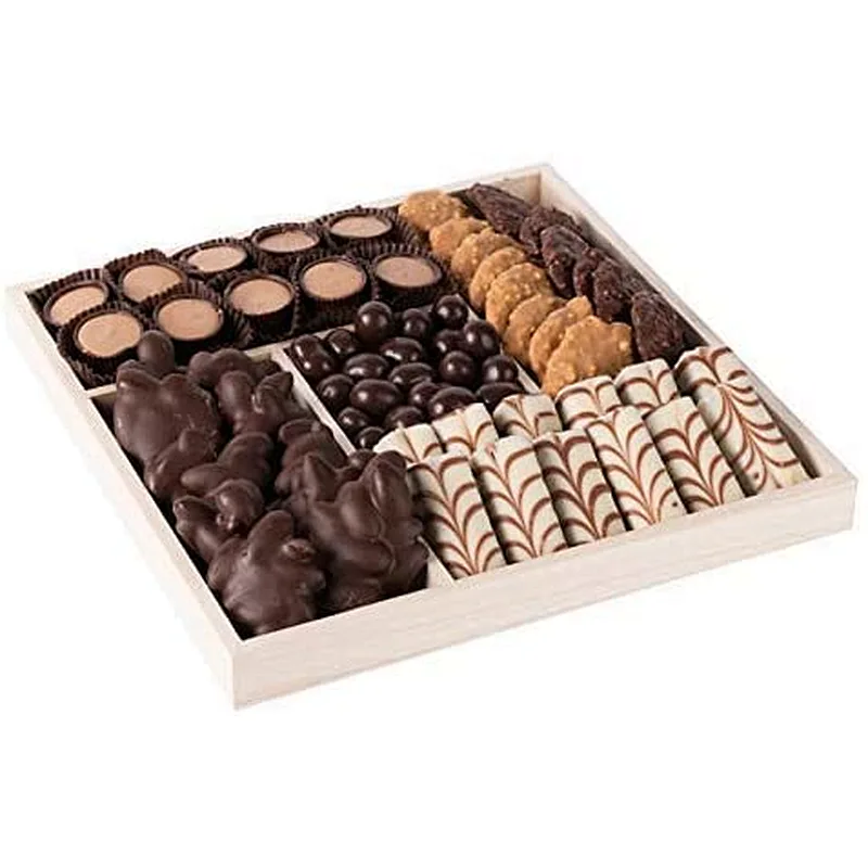 Five Sections Wooden Tray - Square Wood Serving Tray with Five Unique Designed Compartments