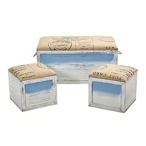 Wooden Boxes, Ocean Breeze Storage Boxes, Bench and Seating Set (Set of 3)