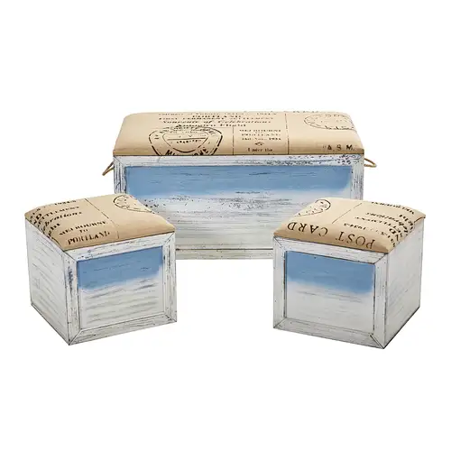 Wooden Boxes, Ocean Breeze Storage Boxes, Bench and Seating Set (Set of 3)