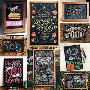 Small Rustic Hanging Chalkboard Sign with Wood Frame and Magnetic Surface for Kitchen, Menu, Wedding Decor - Compatible with Liq