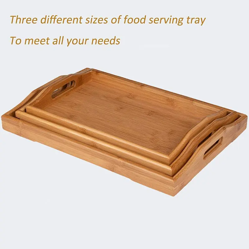 Serving Tray,Wood Serving Tray with Handles Boobam Serving Tray Set for Food