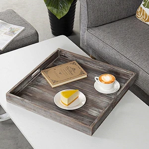 Unfinished Wood TraysWood Serving TraylWoodenOttoman TrayWood Dinner Plate TrayBreadWooden Tray With Metal Handle For Decoration