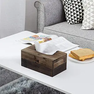 Rustic Dark Torched Wood Tissue Box Holder