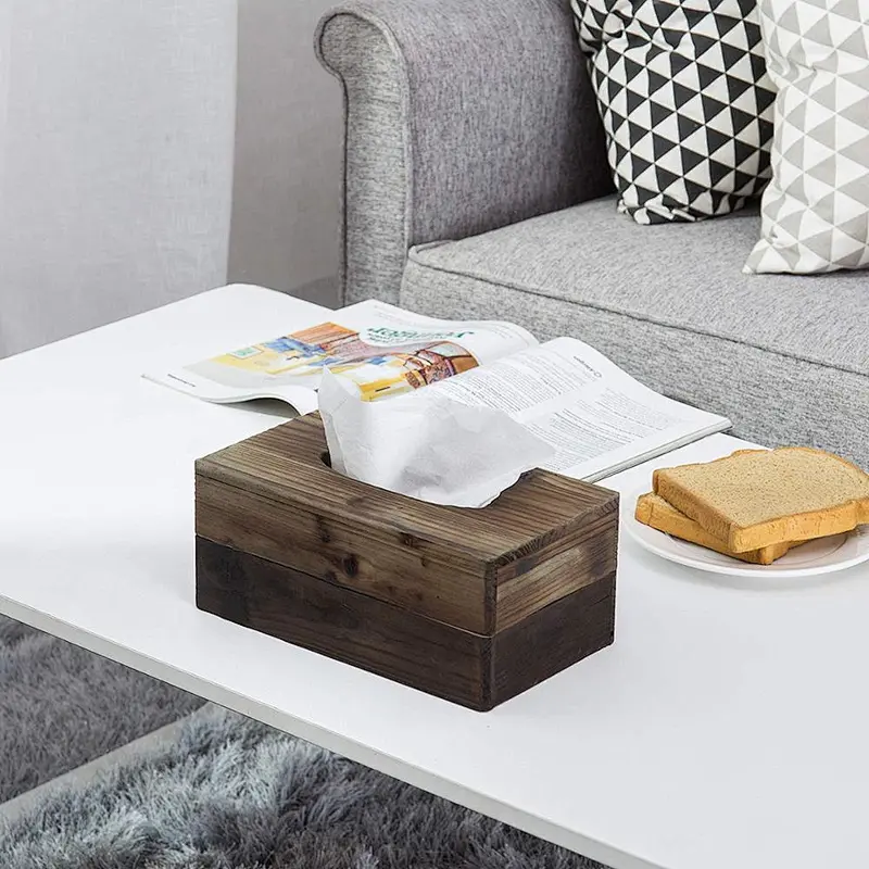 Rustic Dark Torched Wood Tissue Box Holder