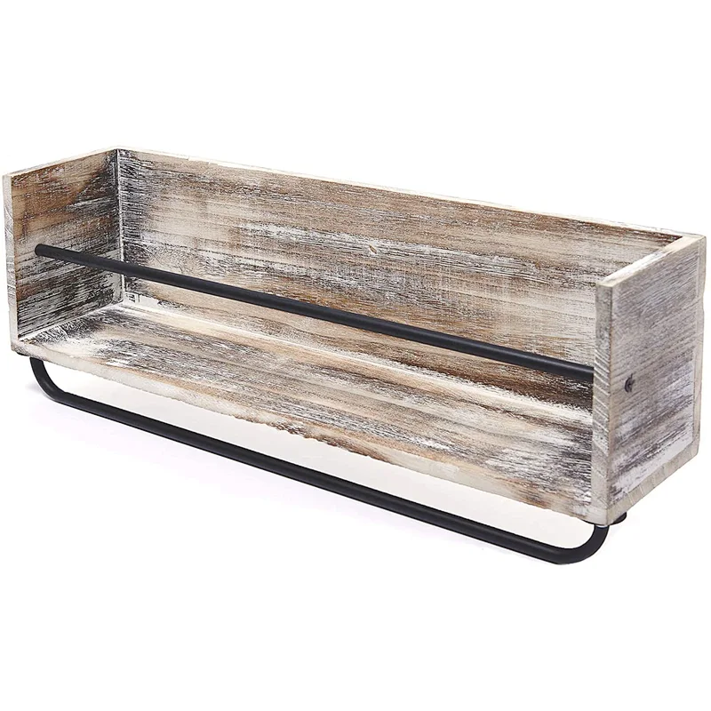 Wooden Shelf with Towel Bar  Organize  Store  and Display Items While Hanging a Towel Plank Shelf