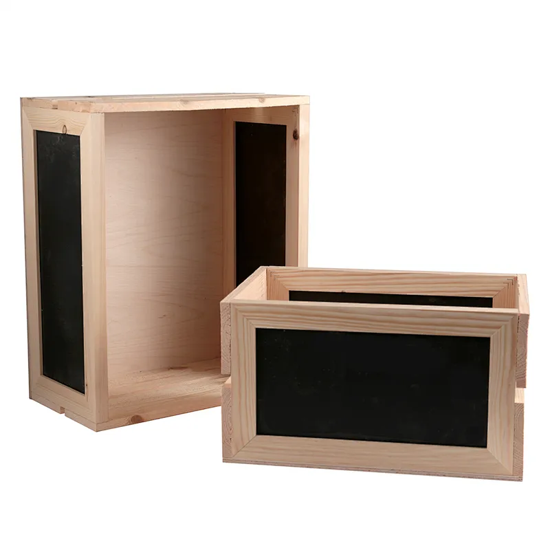JUNJI Rustic home decoration wedding small mini fruit tool personalized storage box Slatted Crates with Chalkboard Sides
