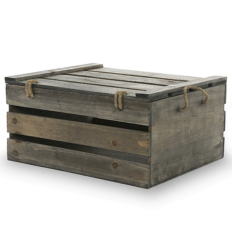 Wooden Crate Storage Box with Lid - Large 15in