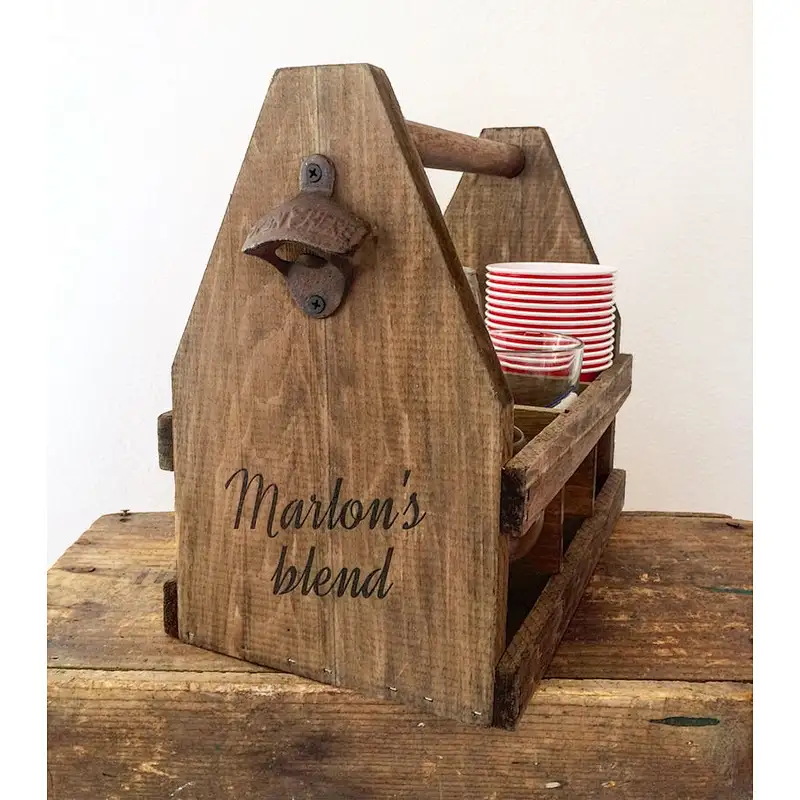 Wooden box- Wine Bottle tote- Bar Decor-Beer holder, Wooden Beer Tote, Pint Glass Display