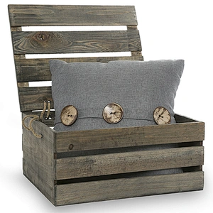 Wooden Crate Storage Box with Lid - Large 15in