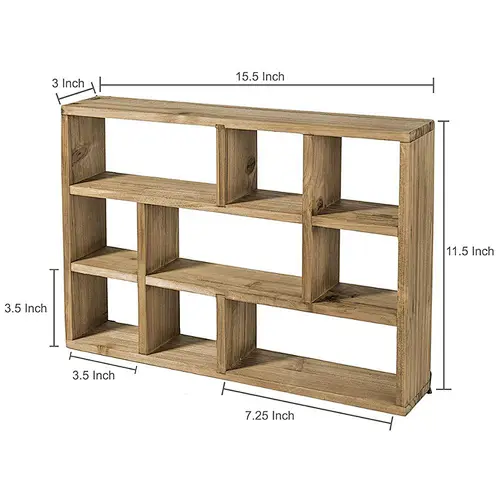 MyGift 15-Inch Wall-Mounted (Vertical or Horizontal) 9-Slot Rustic Wood Floating Shelves/Freestanding Shadow Box, Brown