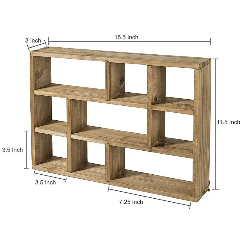 MyGift 15-Inch Wall-Mounted (Vertical or Horizontal) 9-Slot Rustic Wood Floating Shelves/Freestanding Shadow Box, Brown